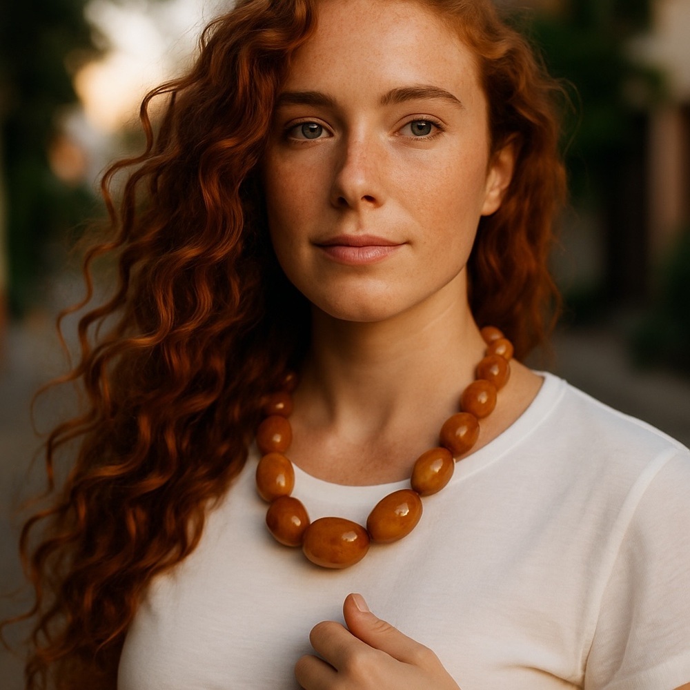 Amber Bead Statement Necklace - Amber